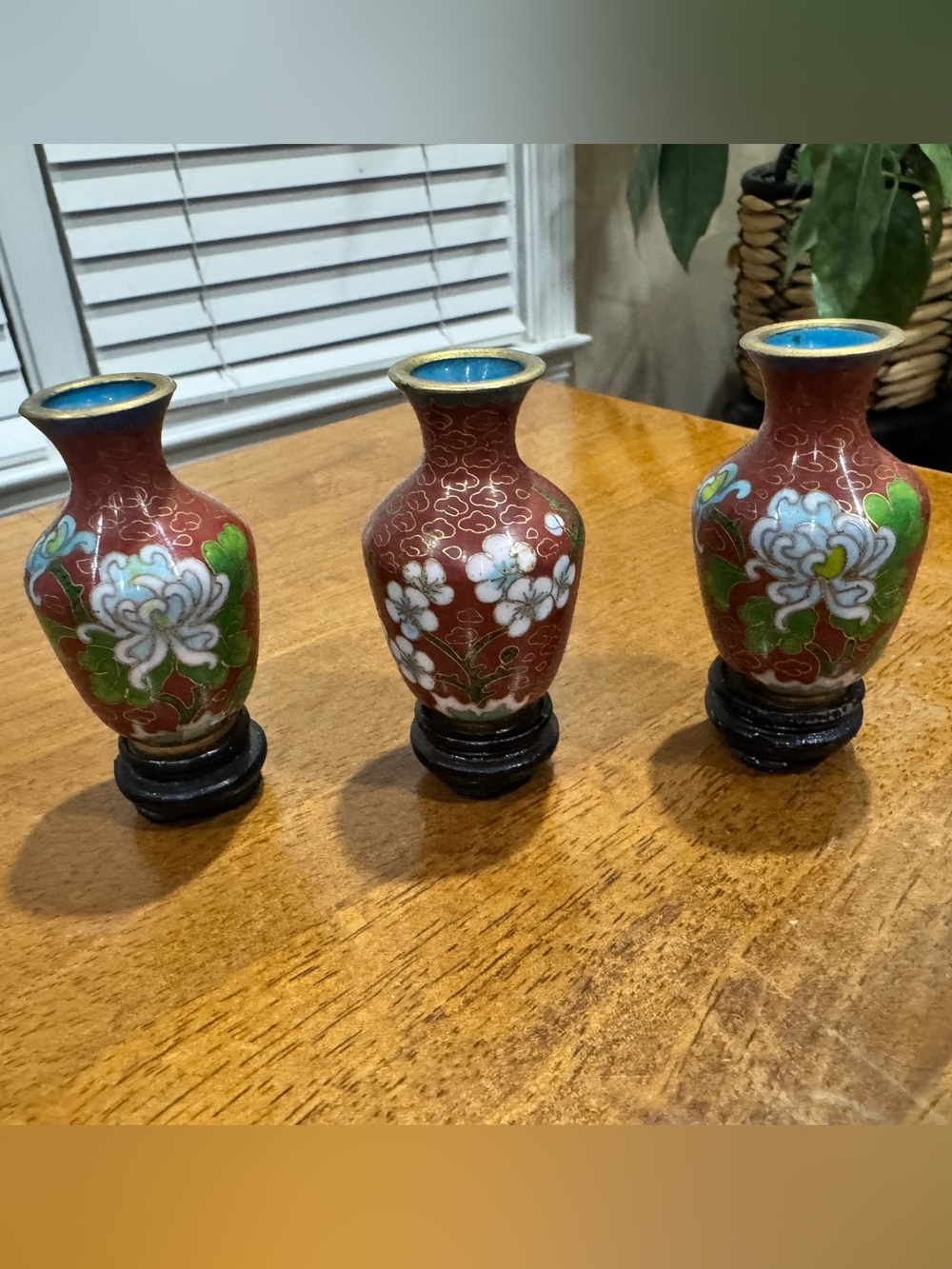 Set of Vintage 3 Mini Chinese Cloisonné Vases